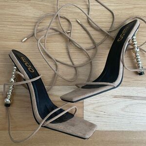 nude lace up heel